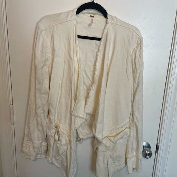Free People Jackets & Blazers - Free People Women’s Linen Blend Open Waterfall Front Drape Blazer Jacket M